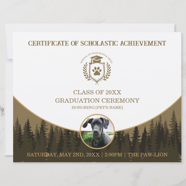 Pet Graduation Certificate Dog Training Diploma (Front)