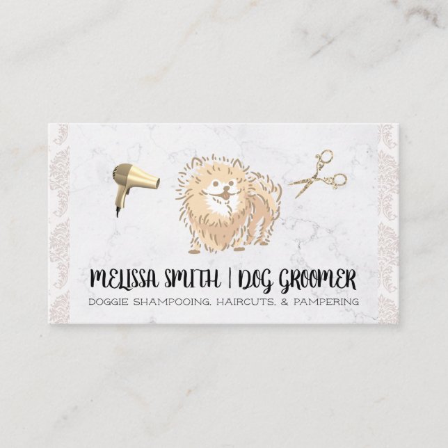 Pet Groomer | Cute Pomeranian Doggy Business Card (Front)