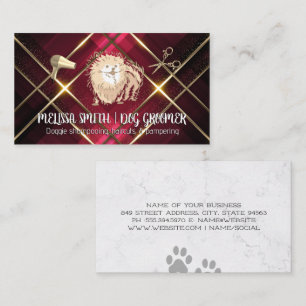 Pet Groomer   Cute Pomeranian   Gold Metal Trim Business Card