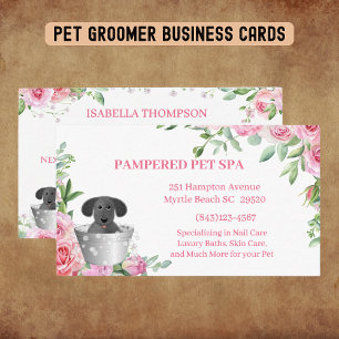Pet Groomer Pink Floral Appointment Business Card
