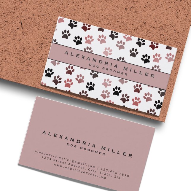 Pet Groomer | Pink Paw Prints Business Card (Creator Uploaded)
