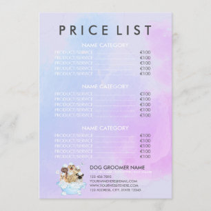 Pet Groomer Sitting Dog Cat Spa Price List Menu