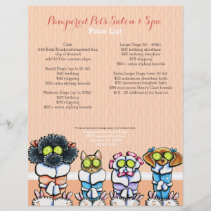Pet Groomer Spa Dogs Cat Robes Peach Price Sheet