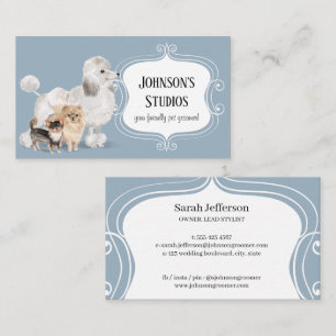 Pet Groomer Watercolor Dog Breeds Dusty Blue Cute Business Card