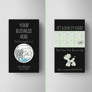 Pet grooming balloon dog green loyalty business card