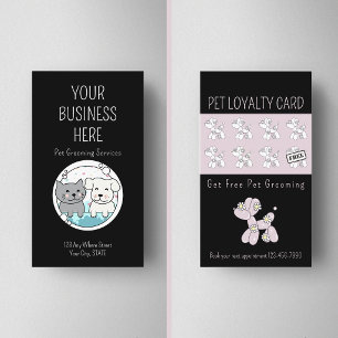 Pet grooming balloon dog pink loyalty business card