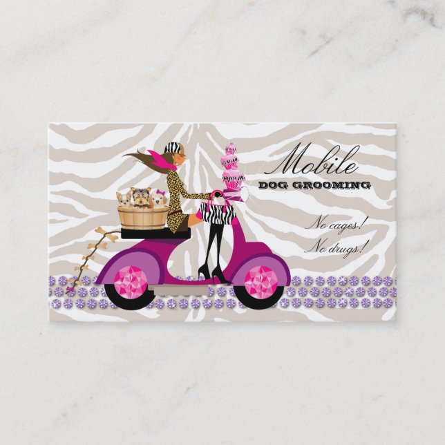 Pet Grooming Business Card Zebra Scooter Cupcakes (Front)