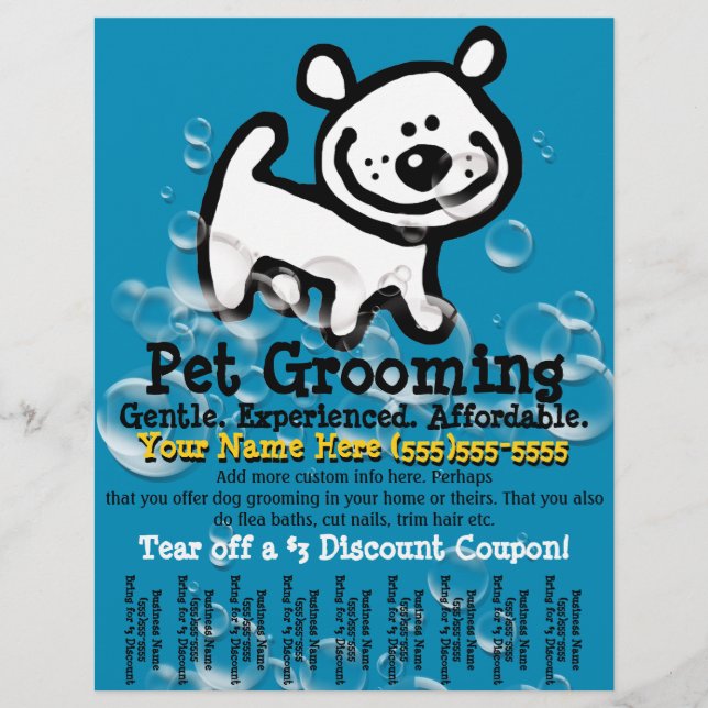 Pet Grooming. Customisable Promotional Tear sheet (Front)