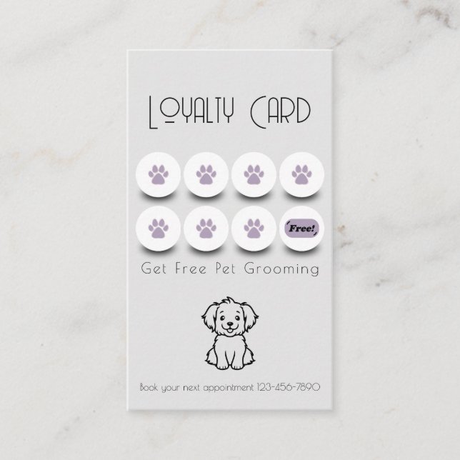 Pet grooming dog paw loyalty business card (Front)