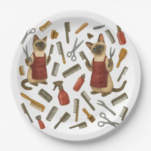 Pet grooming hairdresser for cat lovers paper plate