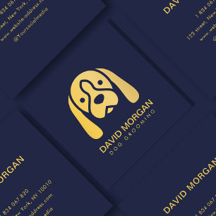 Pet Grooming Luxury Gold Dog Logo Square Business Card