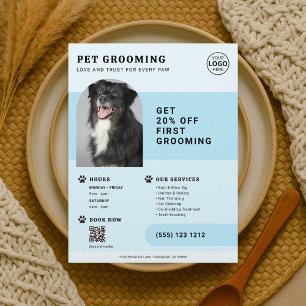 Pet Grooming Photo QR Code Blue Flyer