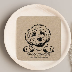 Pet Grooming Puppy Dog Animal Care Kraft Rustic Square Business Card