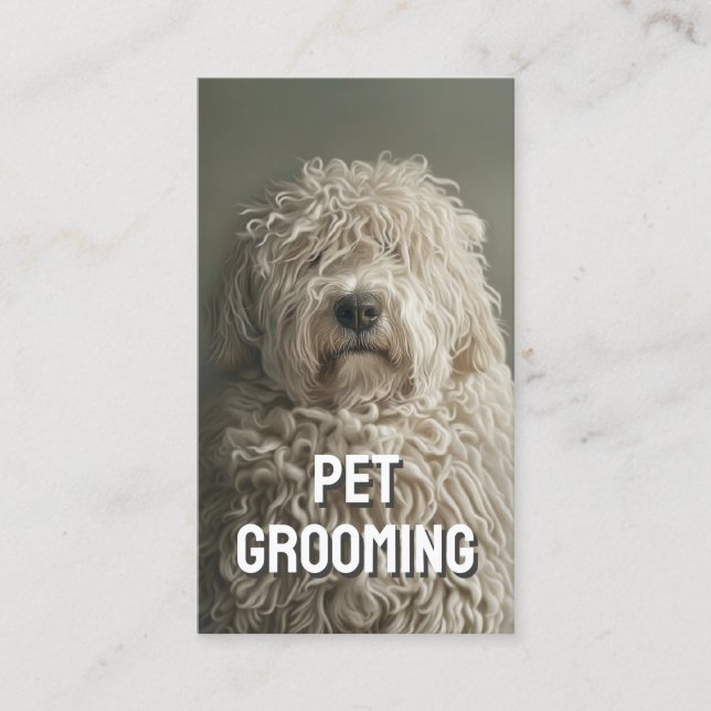 Pet Grooming Salon Care Boutique Komondor Portrait Business Card (Front)