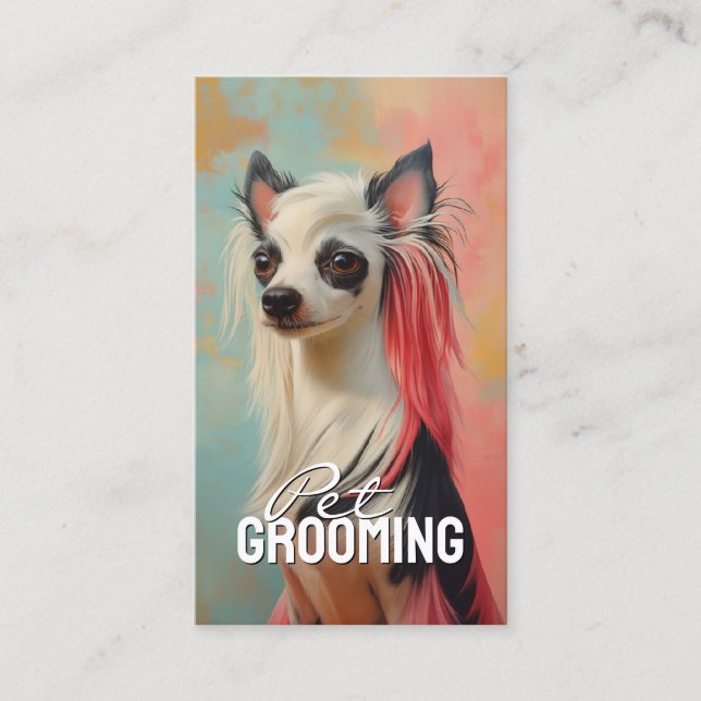 Pet Grooming Salon Care Chinese Crested Portrait Business Card (Front)