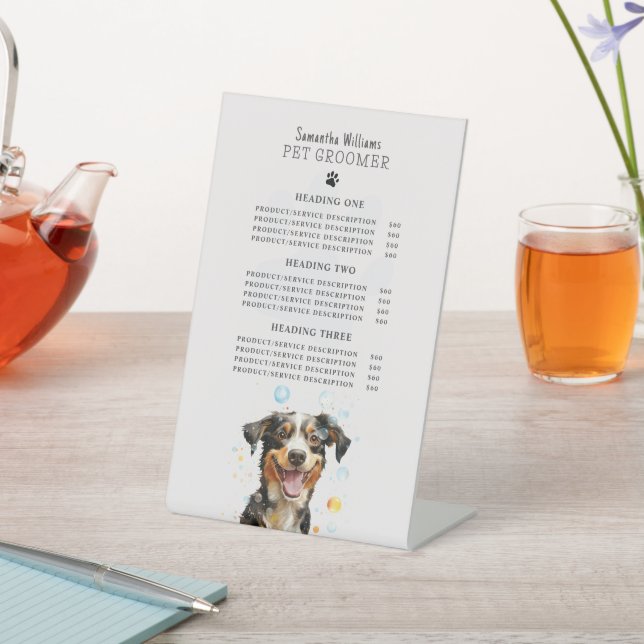Pet Grooming Service Price Pedestal Sign (In SItu)