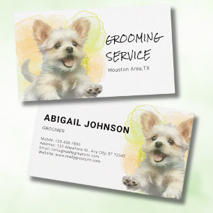 Pet Grooming Service - Watercolor Dog Design Business Card