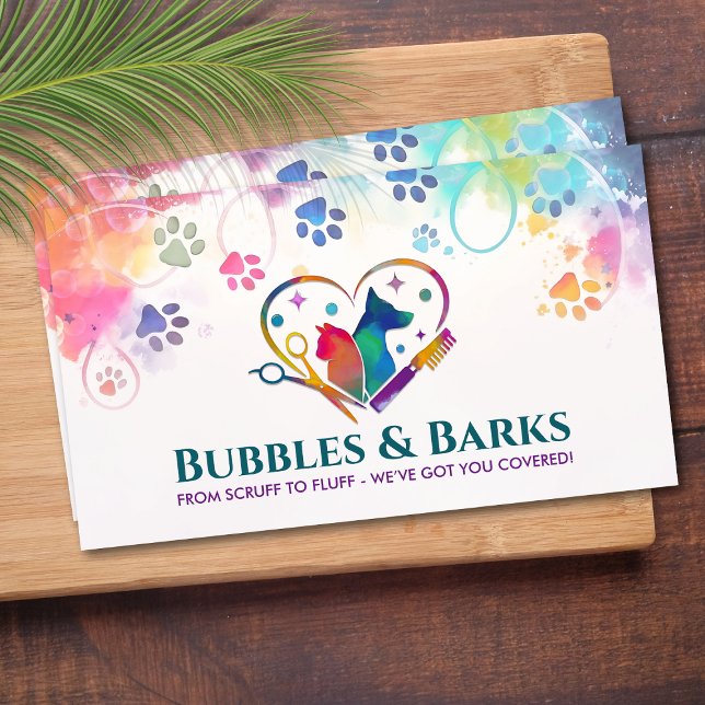 Pet Grooming Services - Watercolor art  Business Card (Creator Uploaded)
