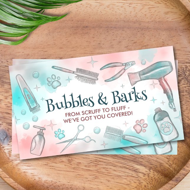Pet Grooming Services - Watercolor art  Business Card (Creator Uploaded)