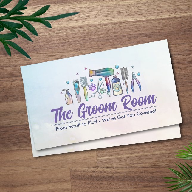 Pet Grooming Services - Watercolor art  Business Card (Creator Uploaded)