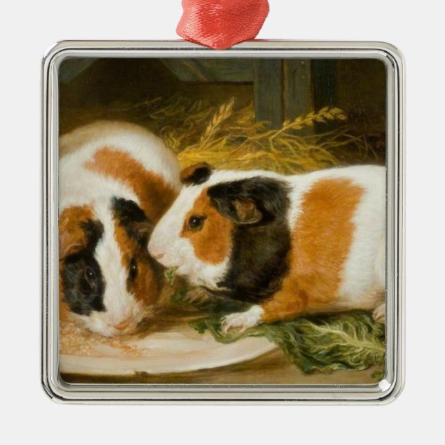 Pet Guinea Pigs Feeding (by James Ward) Metal Tree Decoration (Front)