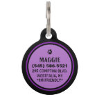 Pet ID Tag - Black & Purple Monogram