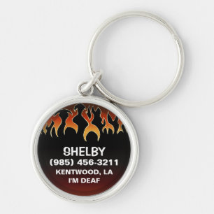 Pet ID Tag - Flames on Black & Maroon Key Ring