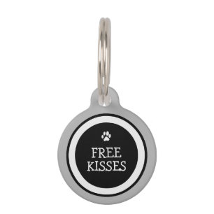 Pet ID Tag - Grey & Black - Free Kisses