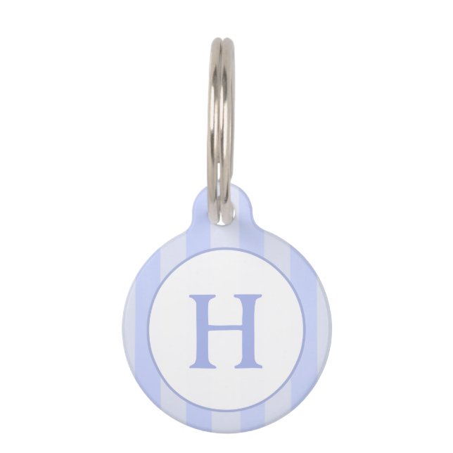 Pet ID Tag - Light Blue Stripes with Monogram (Front)