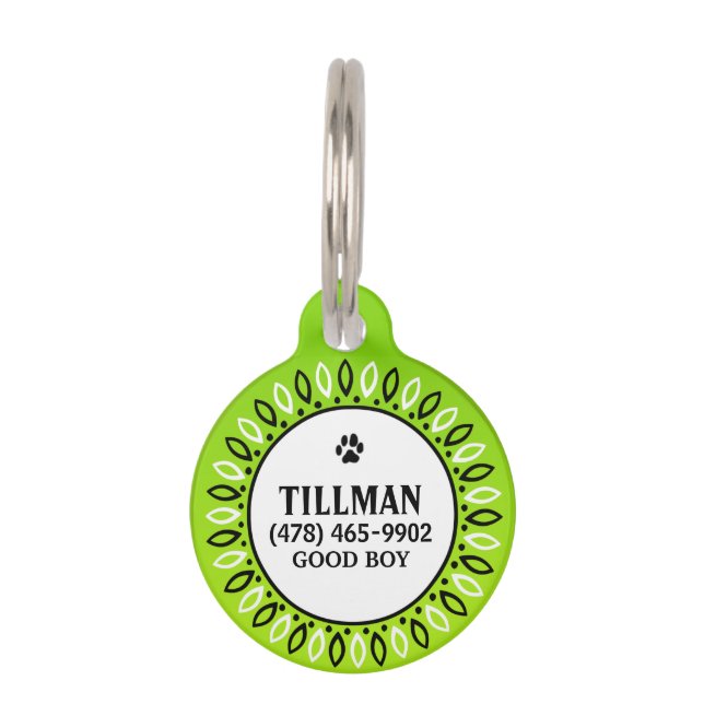 Pet ID Tag - Lime Green Bandanna Design (Front)