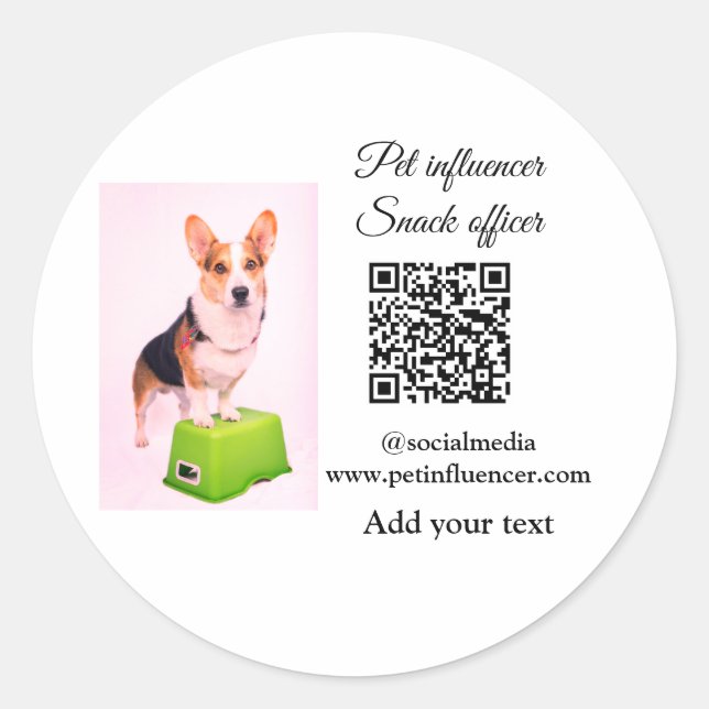 Pet influencer add pet photo name social media  classic round sticker (Front)