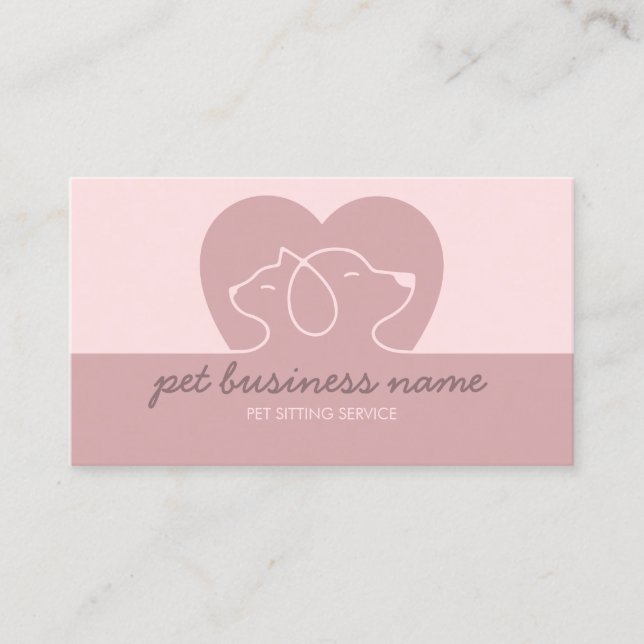 Pet Logo Dog Cat Heart pink veterinarian Business Card (Front)