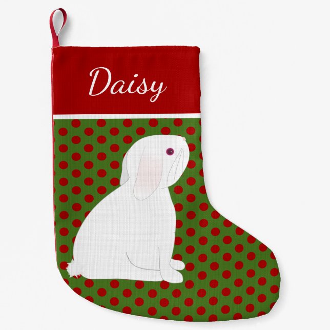 Pet Lop Ear White Rabbit Personalised Christmas Small Christmas Stocking (Front)