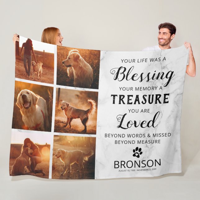 Pet Loss Memorial Photo Collage Fleece Blanket (In Situ)