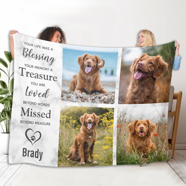 Pet Loss Memorials Keepsake Pet Collage Photo Fleece Blanket (Creator Uploaded)