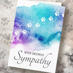 Pet loss paw prints watercolor sympathy card