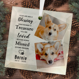 Pet Loss Personalised Modern Dog Memorial 2 Photo  Glass Tree Decoration