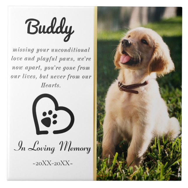 Pet Loss Photo Memorial In loving Memory Dog Tile (Front)