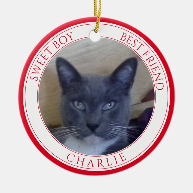 PET LOVE Ceramic Circle Ornament + Text / Red (Front)