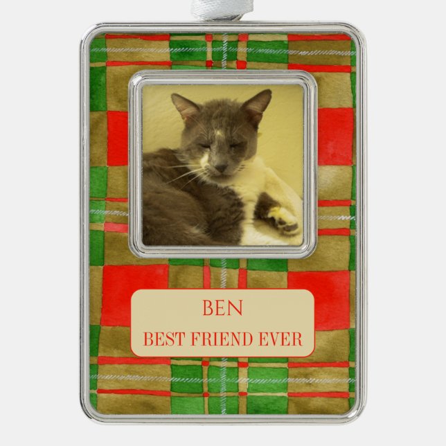 PET LOVE Framed Ver Ornament + Text MacGregorPlaid (Front)