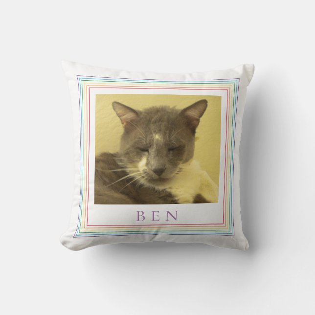 PET LOVE Pet Photo Throw Pillow + Text / Rainbow (Front)
