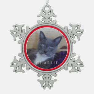 PET LOVE Pewter Snowflake Ornament / Red