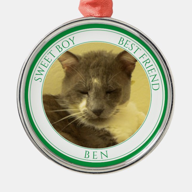 PET LOVE Premium Round Ornament + Text / Green (Front)