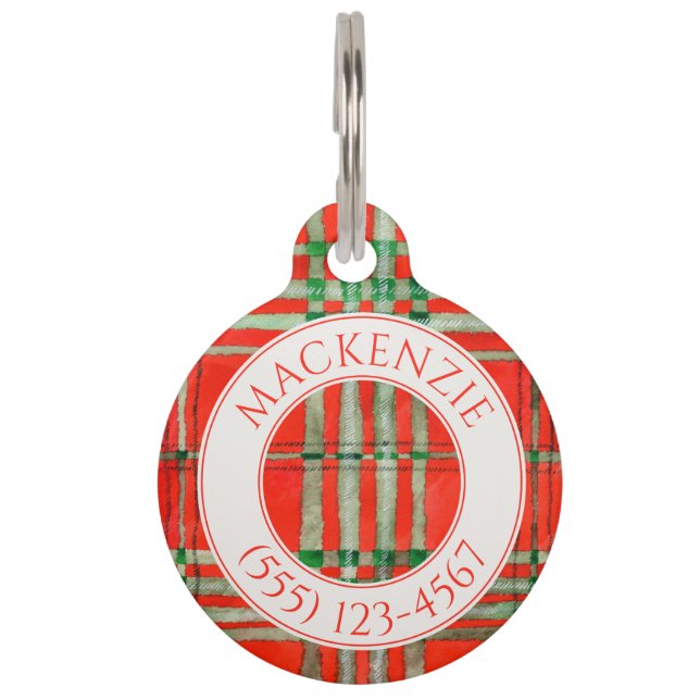 PET LOVE Round Pet Tag - Red Scott Tartan (Front)