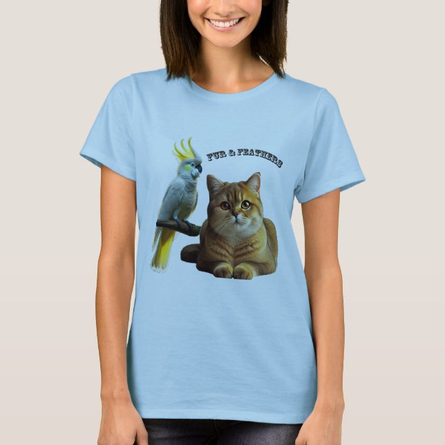 Pet Lover British Shorthair Cat & Cockatoo Bird T-Shirt (Front)