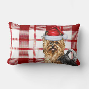Pet Lover Christmas Biewer Terrier Dog Red Plaid Lumbar Cushion
