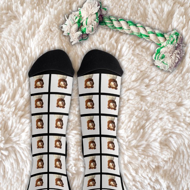 Pet Lover Dog Photo Collage Custom Black  Socks (Creator Uploaded)