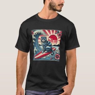Pet Lover Flower Sunset Japanese Wave Art Surfing  T-Shirt