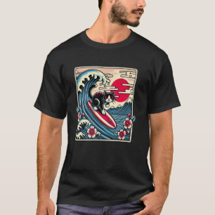 Pet Lover Flower Sunset Japanese Wave Art Surfing  T-Shirt