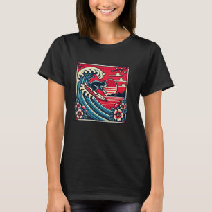 Pet Lover Flower Sunset Japanese Wave Art Surfing  T-Shirt